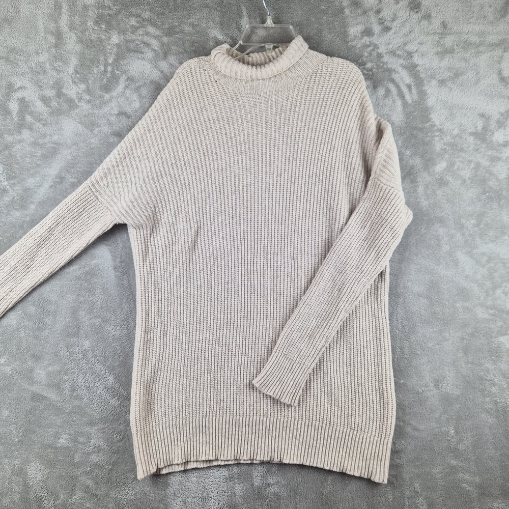 Tommy Bahama Turtle Neck Sweater Womens Medium Beige Wool Blend Ribbed Knit
